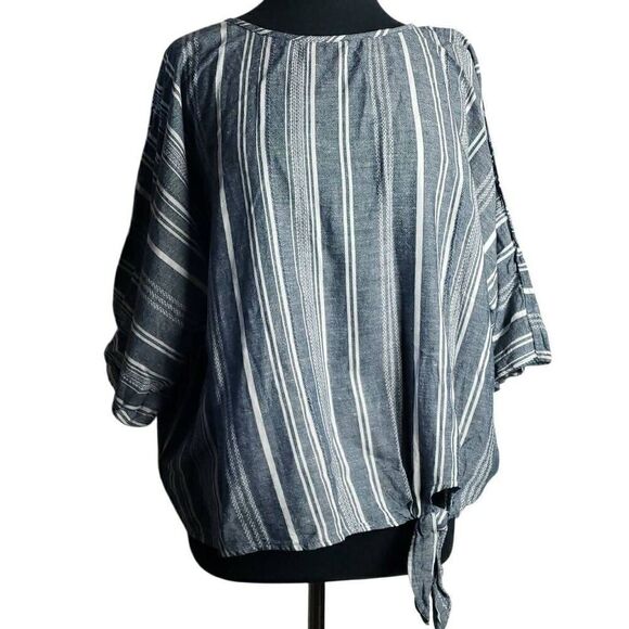 Time and Tru Navy Blue and White Stripped Blouse - Picture 1 of 10